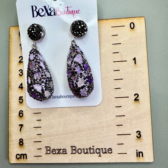 Ornate Purple and Black Dangle Earrings - Picture 3 of 3